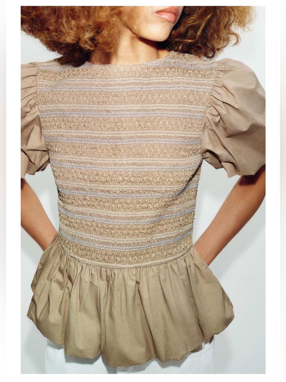 Zara Embroidered Smocked Top